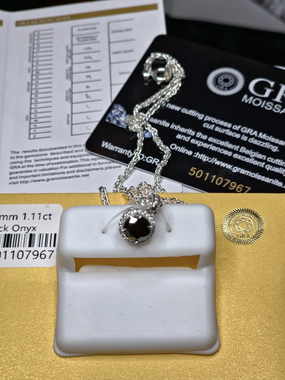 Sterling Silver Black Onyx Pendant Necklace - GRA Certified